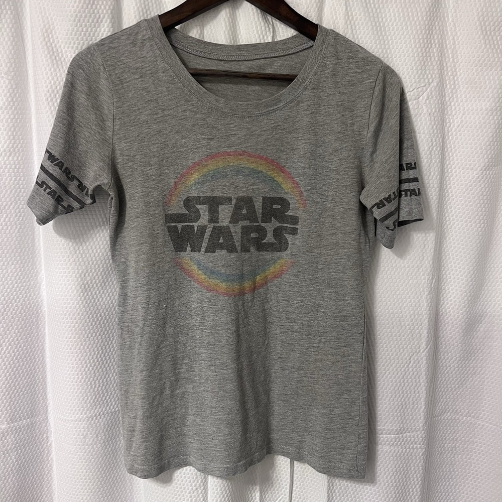 Star Wars Rainbow T Shirt Retro Look Medium Gray Disney‎ EC Movie